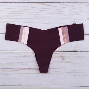 Womens Panties Thong Underwear S No Show Burgundy Pink Stripe164